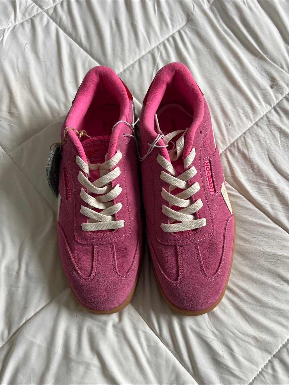 Reebok Women's Hot Pink Suede Low-Top Sneakers with White Laces